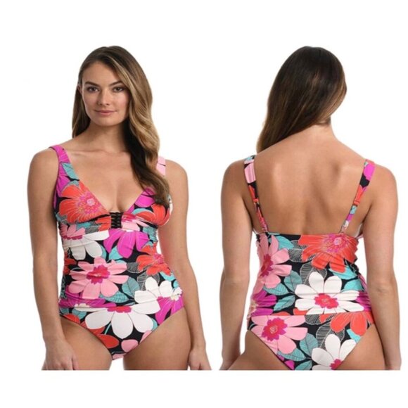 La Blanca Knot-Trim Tankini High-Waist Tummy Control BIkini 2 Piece Size 4 NWT - Picture 1 of 8
